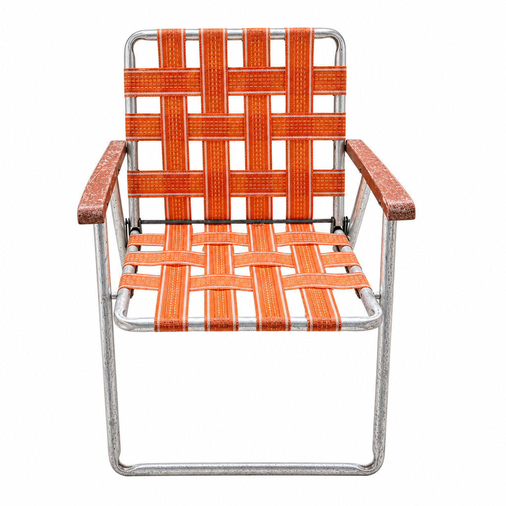 Vintage Orange Webbing Folding Lawn Chair