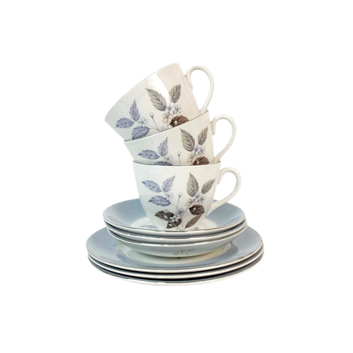 Lilac Flower & Leaf Cup, Saucer & Side Plate Set