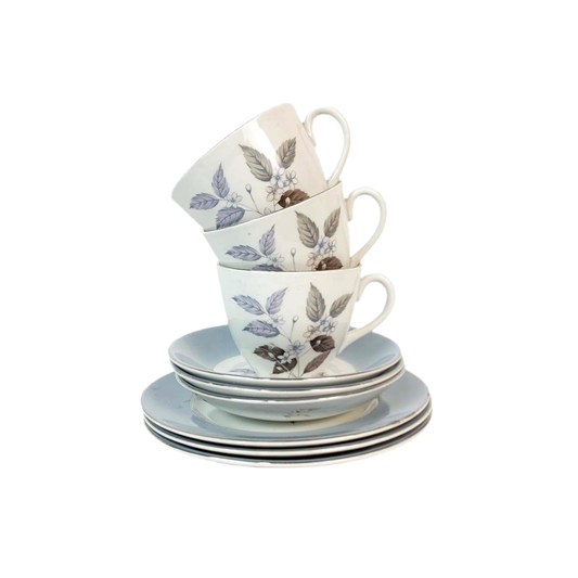 Lilac Flower & Leaf Cup, Saucer & Side Plate Set