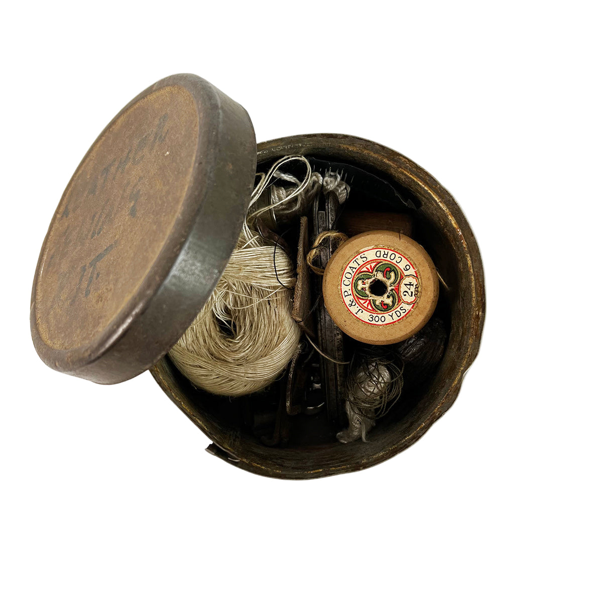 Leather Sewing Kit in Rusted Metal Tin