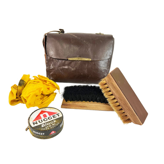 Boot Polishing Kit in Aged Leather Satchel