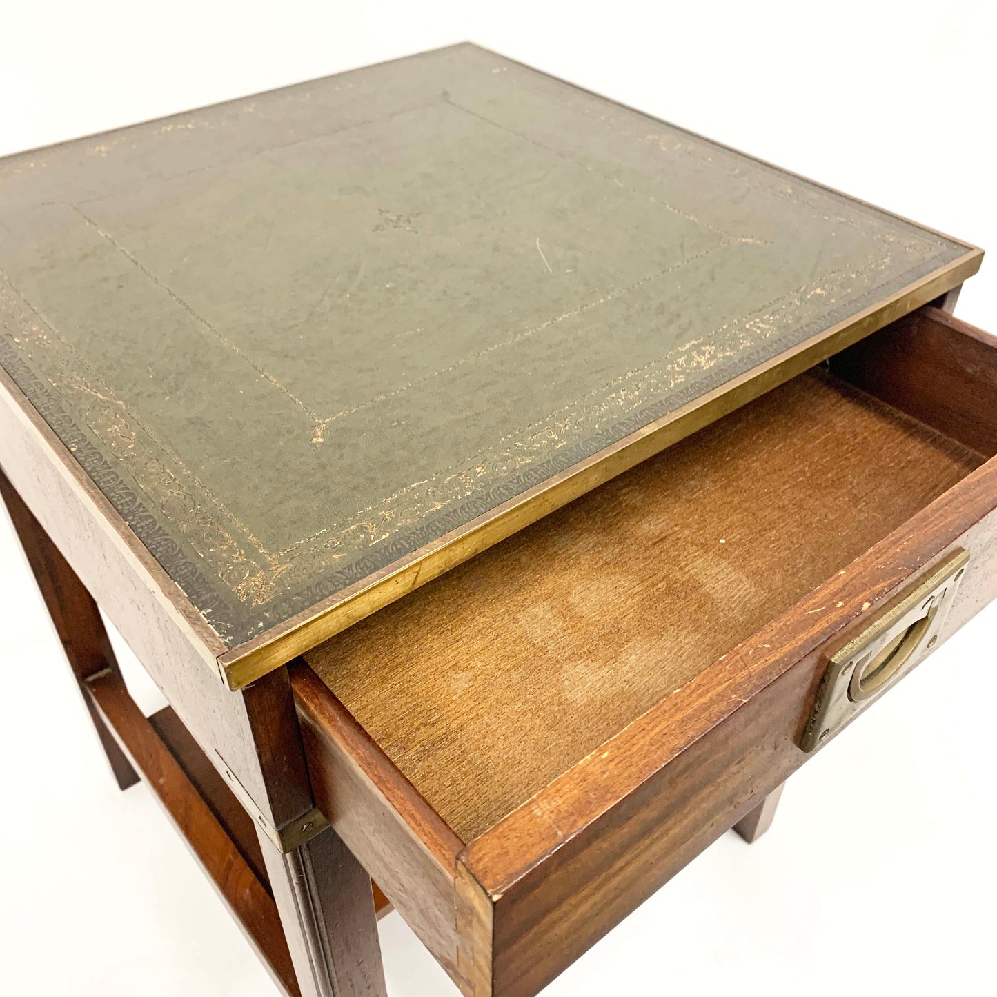 Victorian Leather & Brass Inlay Bedside Table Set