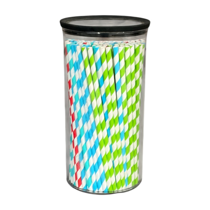 Clear Canister with Paper Straws