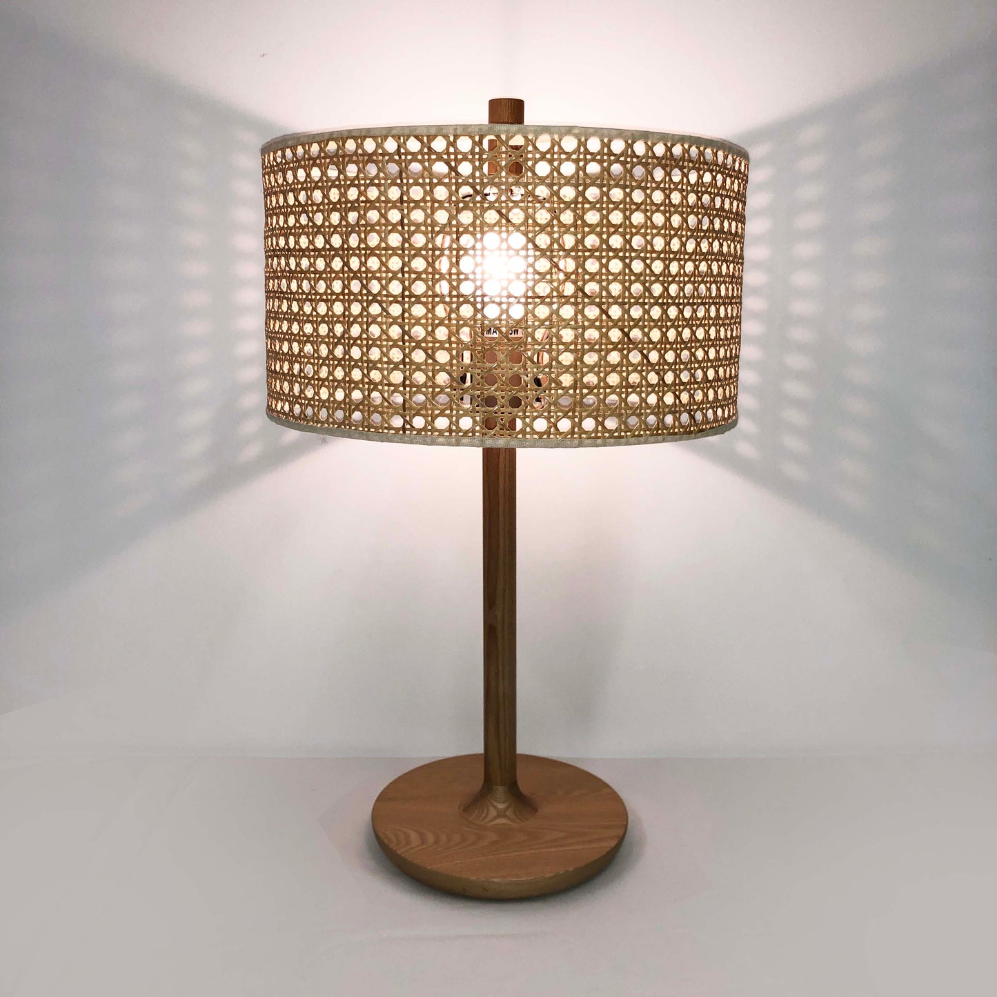 Wooden Table Lamp with Open Weave Lamp Shade