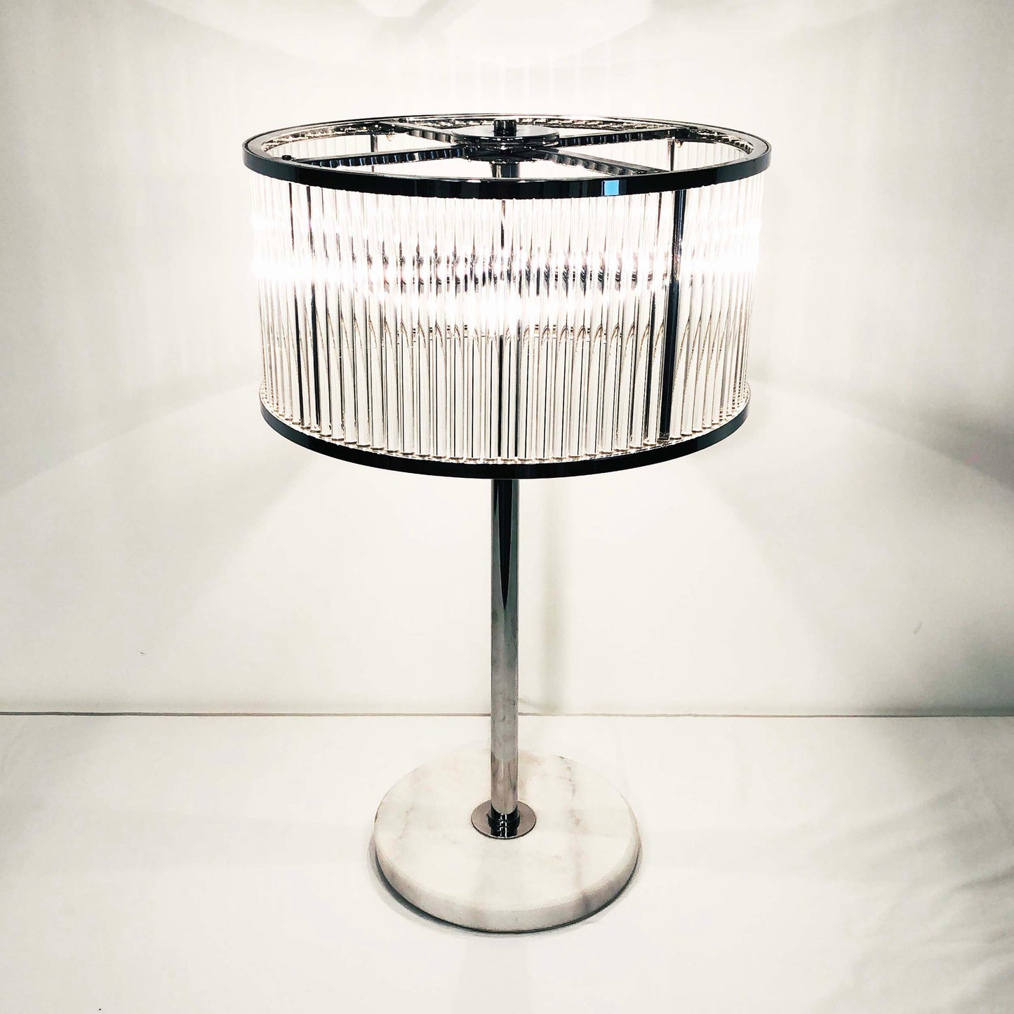 Large Glass Shade and Marble Base Table Lamps