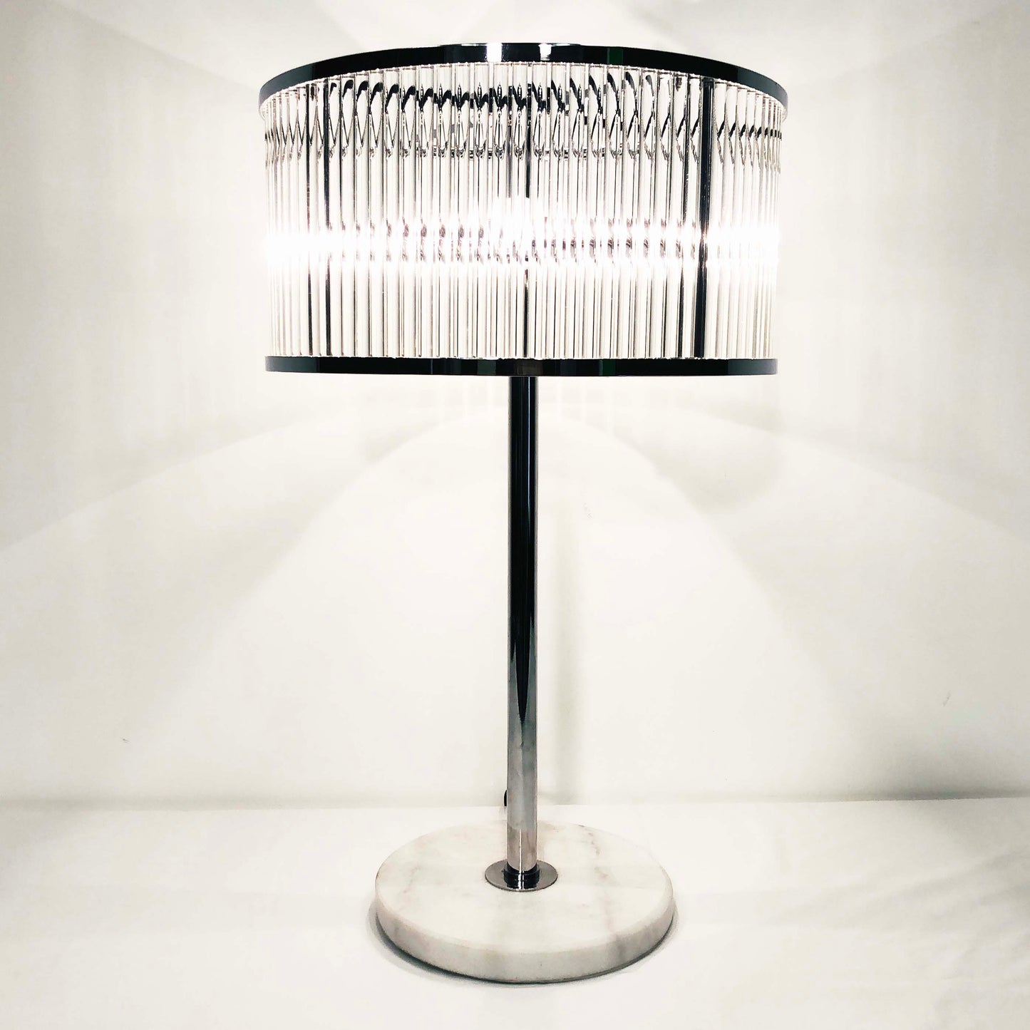 Large Glass Shade and Marble Base Table Lamps
