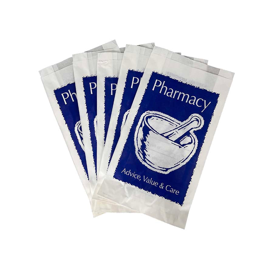 White Paper Pharmacy Bags (Various Sizes) - Price is for 5