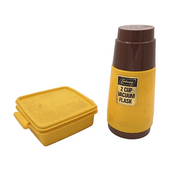 Yellow & Brown Thermos & Tupperware Set