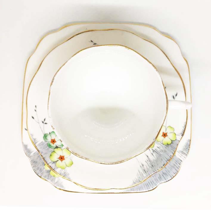Art Deco Teacup Trio Set - Flower Detail