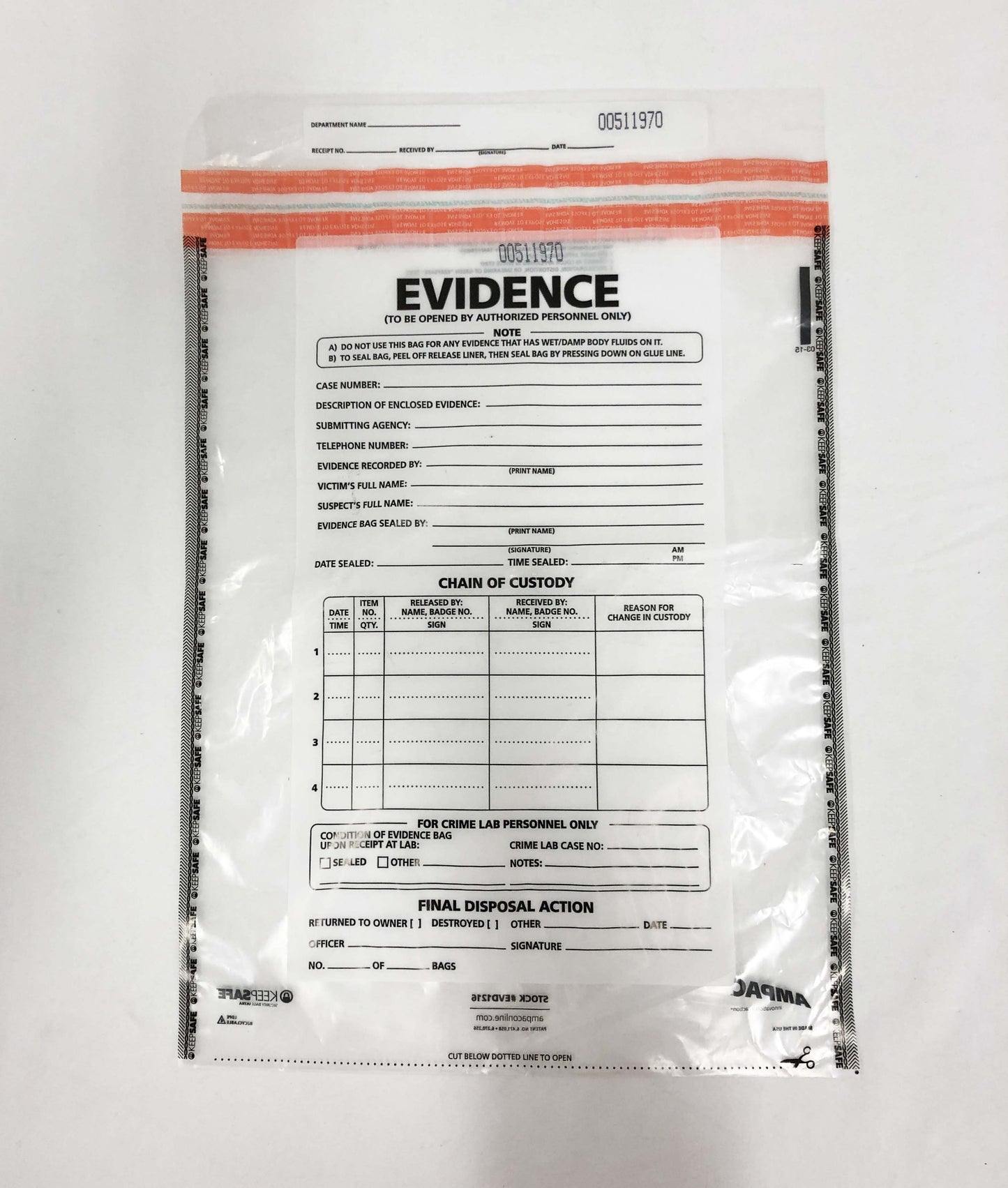 Evidence Bags - Orange (Various Sizes) - Price is for 5
