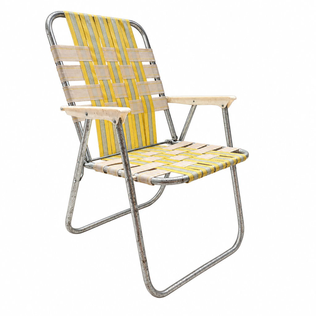 Vintage Yellow & White Webbed Folding Chair