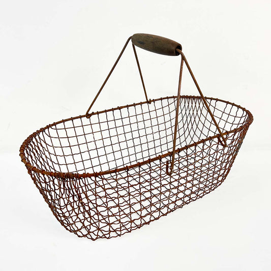 Wire Metal Basket with Wooden Handle