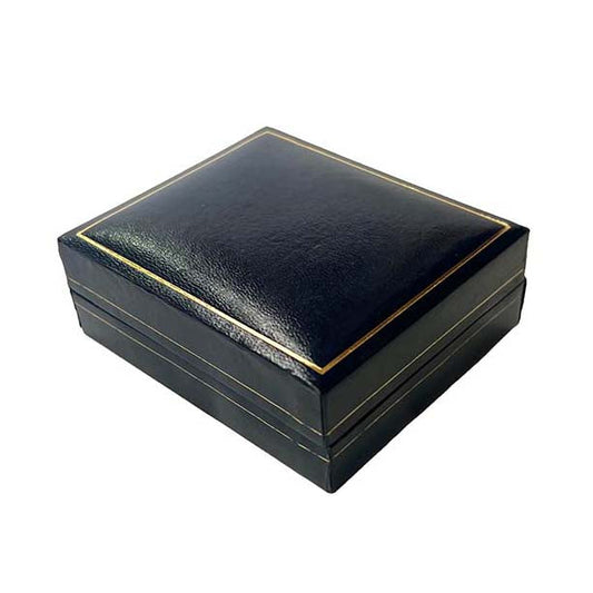 Black Leather Necklace / Bracelet Box with Gold Detail