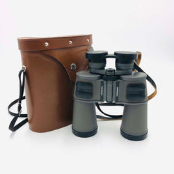 Grey Binoculars in Brown Leather Case