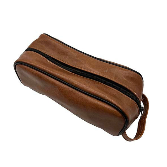 Brown Pleather Mens Toiletries Bag