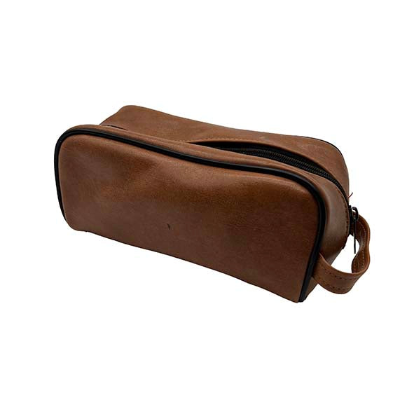 Brown Pleather Mens Toiletries Bag