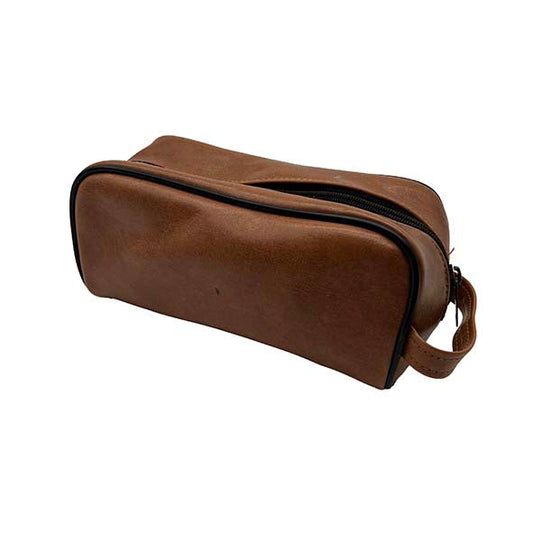 Brown Pleather Mens Toiletries Bag