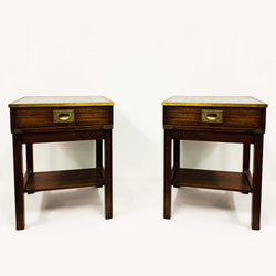 Victorian Leather & Brass Inlay Bedside Table Set
