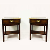 Victorian Leather & Brass Inlay Bedside Table Set