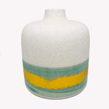 White Speckled Vase with Green & Gold Painted Detail