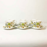 Retro Green and Yellow Floral Teacups, Saucers and Side Plates Set