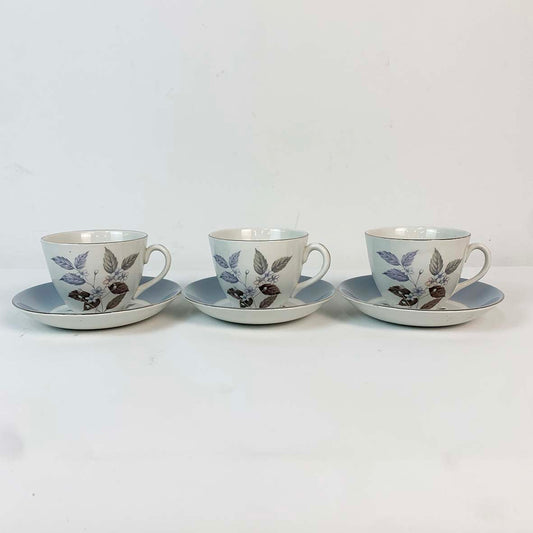 Lilac Flower & Leaf Cup, Saucer & Side Plate Set