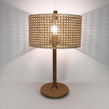 Wooden Table Lamp with Open Weave Lamp Shade