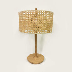 Wooden Table Lamp with Open Weave Lamp Shade