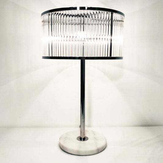 Large Glass Shade and Marble Base Table Lamps