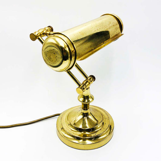 Mid Century Adjustable Brass Bankers Lamp
