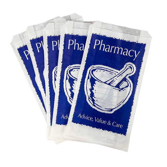 White Paper Pharmacy Bags (Various Sizes) - Price is for 5