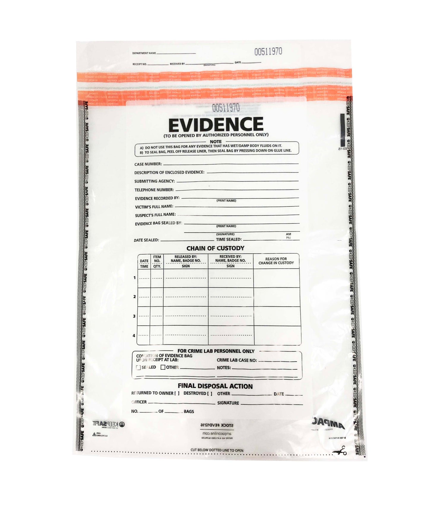 Evidence Bags - Orange (Various Sizes) - Price is for 5