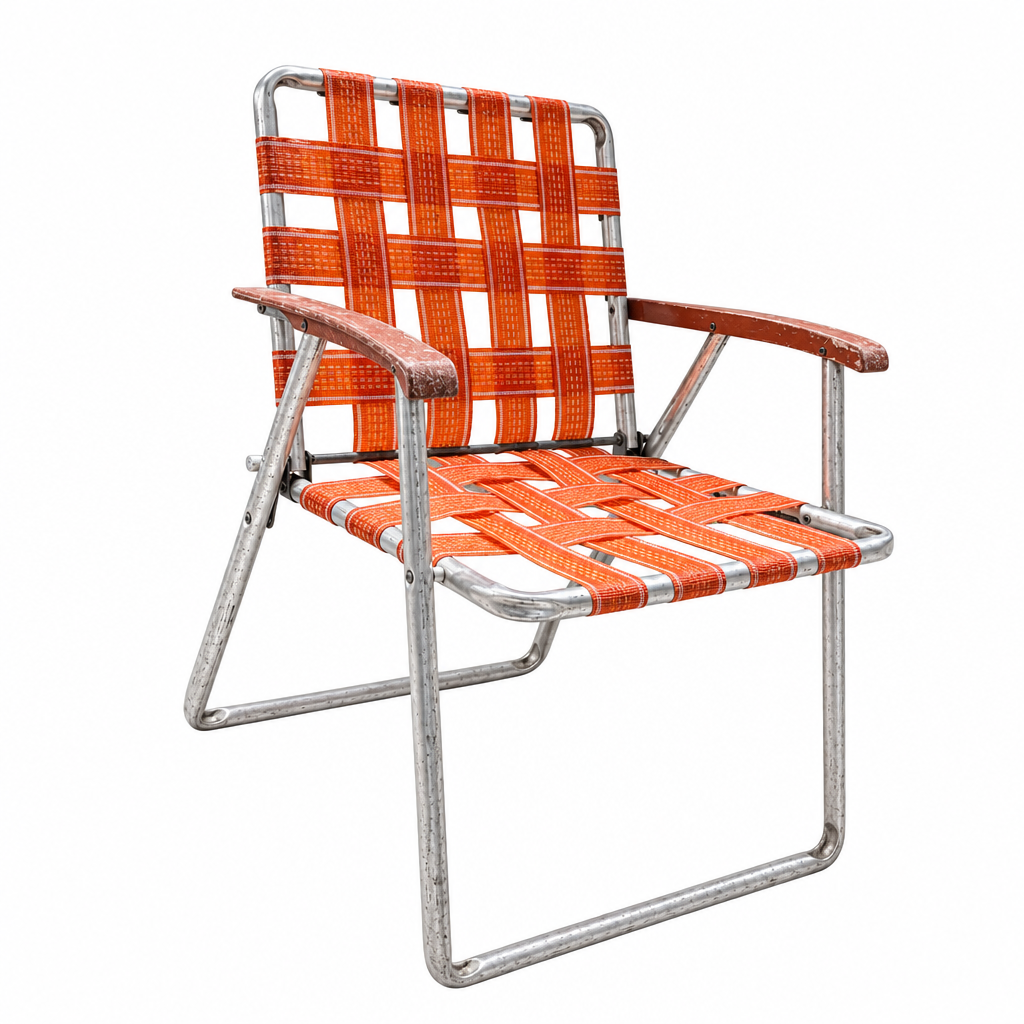 Vintage Orange Webbing Folding Lawn Chair