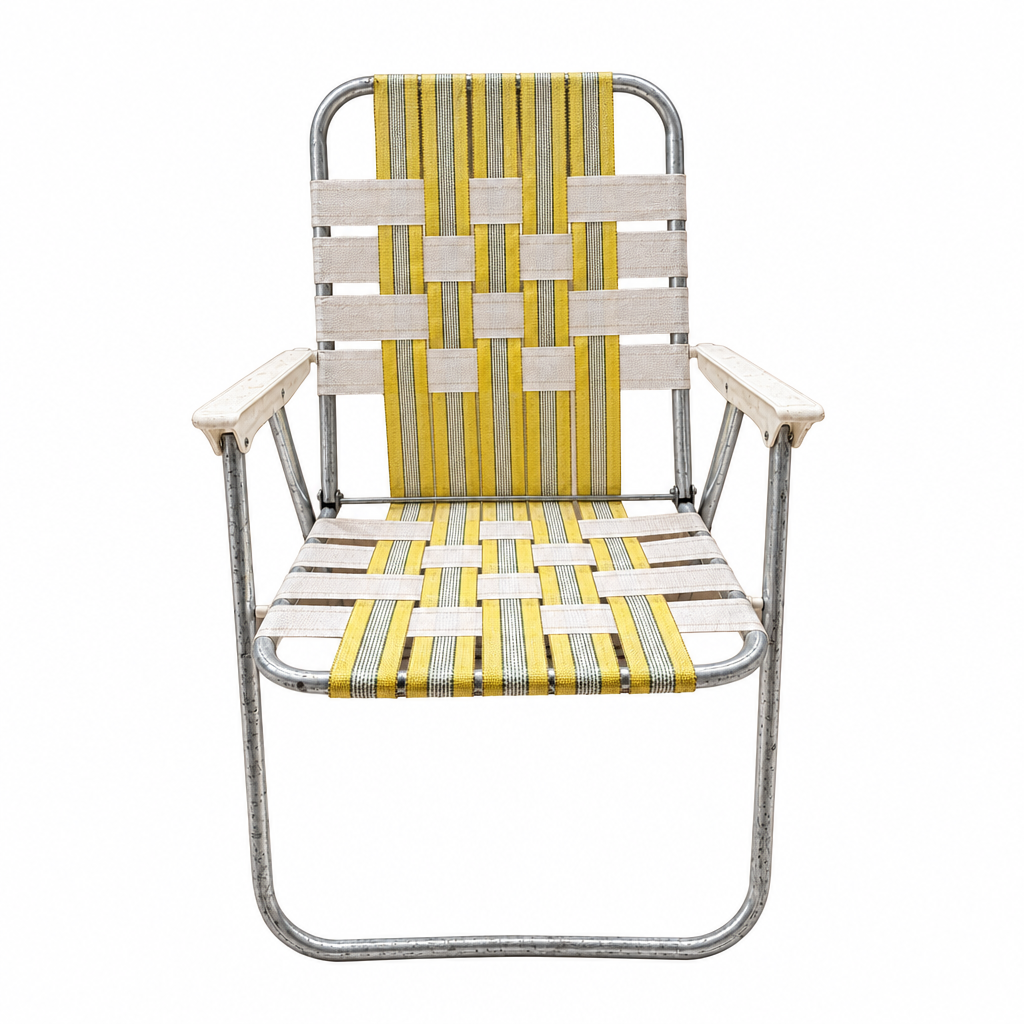 Vintage Yellow & White Webbed Folding Chair