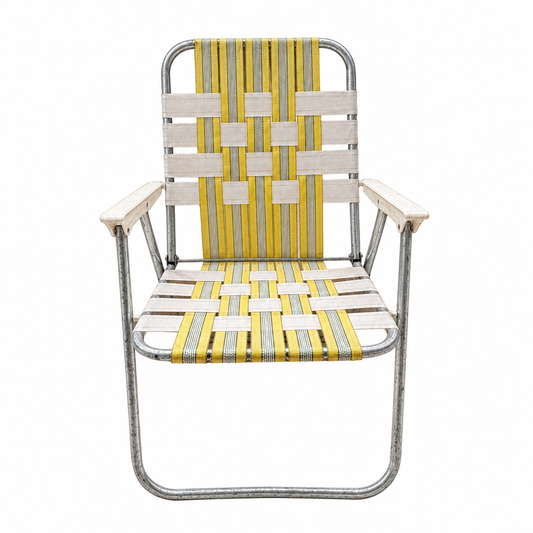 Vintage Yellow & White Webbed Folding Chair