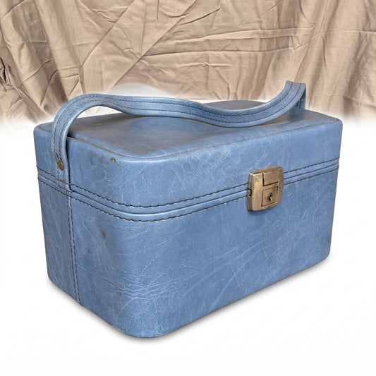 Vintage Blue Vanity Train Case