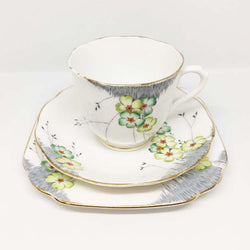 Art Deco Teacup Trio Set - Flower Detail