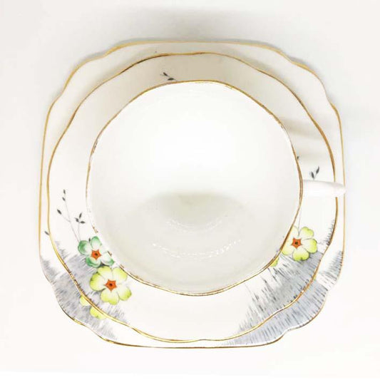 Art Deco Teacup Trio Set - Flower Detail