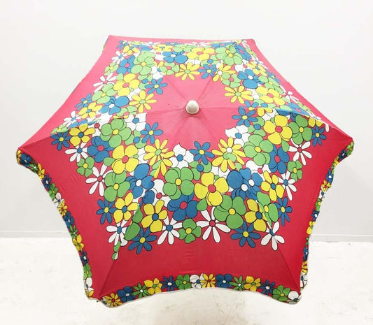 Red & Floral Beach Umbrella